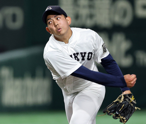 近大戦に先発し7回無失点と好投した中京大・大矢=東京ドームで