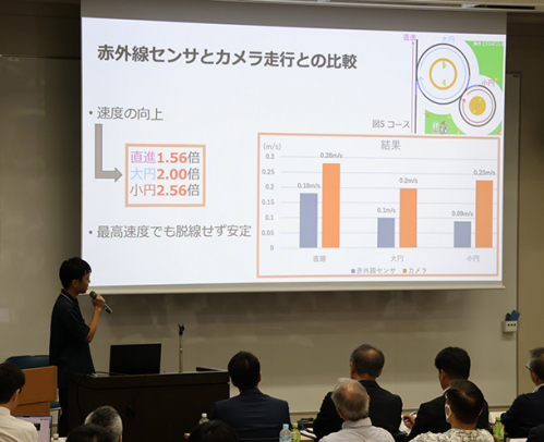 最優秀賞を受賞した愛知総合工科高のロボット制御の発表＝岡崎市の愛知産業大で